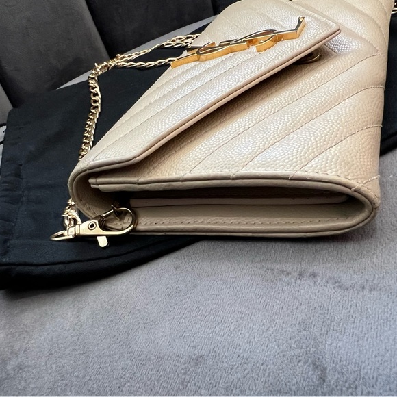 Beige Saint Laurent Cassandre Envelope Flap Wallet on Chain - Picture 3 of 15
